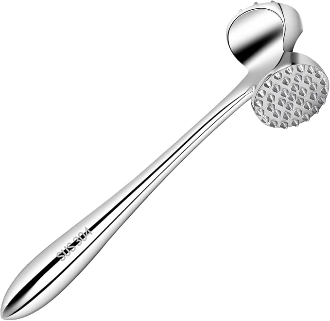304 Stainless Steel Meat Tenderizer Mallet Dual Side Meat Hammer Chicken Pounder Heavy Duty Meat Beater for Steak and Beef Meat Pounder Kitchen Cooking Mallet Dishwasher Safe
