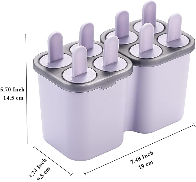 HOMQUEN Popsicles Molds, 8 Piece Ice Pop Mold, Reusable Easy Release Ice Cream Mold for kids, Many Shapes Homemade Popsicle Molds, DIY Popsicle Maker, BPA Free (8 Cavities-Purple)