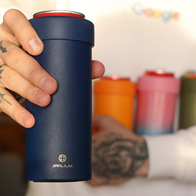 12 oz. Slim Can Cooler Insulated (Navy Blue) | Stainless Steel Holder
