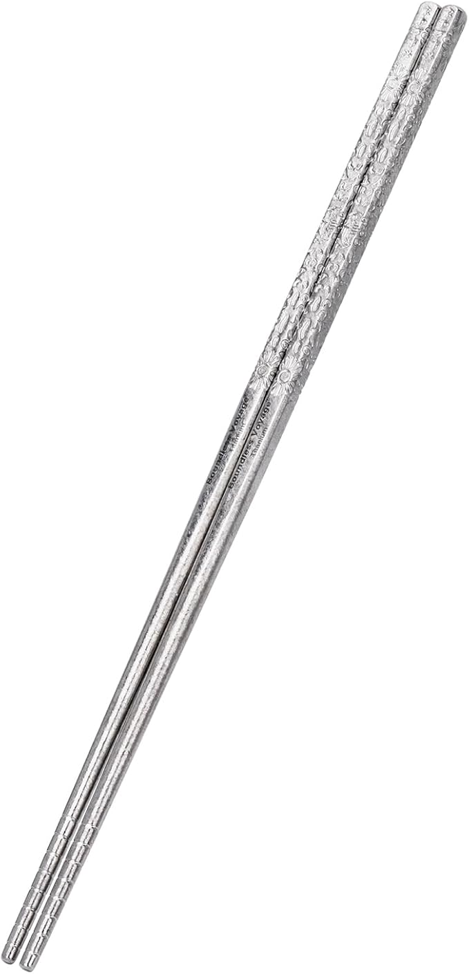 Boundless Voyage 23cm Pure Titanium Solid Chopsticks, Food Grade Titanium Chopstick, Reusable Non-Slip Metal Chopsticks for Home Kitchen, Restaurant, Gift (Ti1185T)