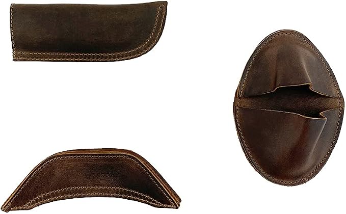 Hide & Drink, Set of 3 Rustic Hot Handle Holders, Panhandle, Side Kick & Grip Mitt, Assist Grip for Cast Iron Skillets & Pans, Full Grain Leather, Handmade, Bourbon Brown