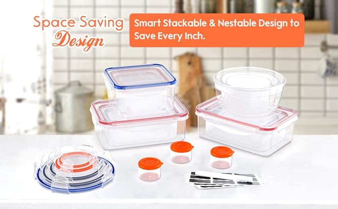 RockBerry 40 PCS Food Storage Containers with Lids (20 Boxes-20 Lids) | Airtight- Plastic Stackable Container for Pantry Kitchen Organization-Microwave Dishwasher,Freezer Safe 100% Leak Proof