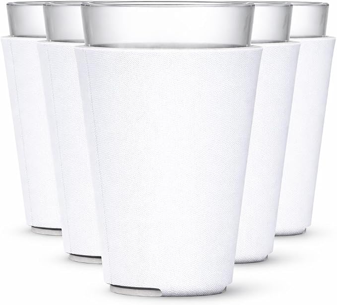 TahoeBay Blank Pint Glass Sleeves, Beer Coolers, 6-Pack, White | Insulating Foam Cooler, 16oz Collapsible Tapered Beverage Holder, Bar Cup Insulator for Transfer Vinyl, HTV, Sublimation, DTF
