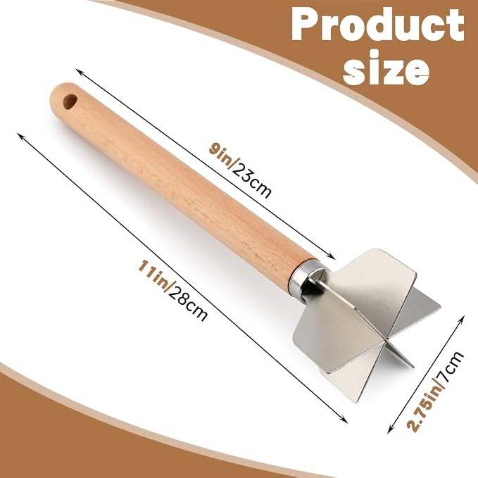 Stainless Steel Meat Chopper with Wooden Handle, 11inch Meat Masher and Tenderizer, Ground Beef Chopper Tool, Hamburger Smasher Tool