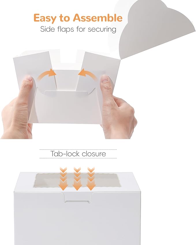 4pcs 6 Inch Cake Boxes with Sticks and Boards for Cookies, Small Cakes, Mini Desserts, Bento, and Bakery, Cupcake Box for Birthday, Party, Wedding, Mother's Day, Christmas（6x6x5 inch）