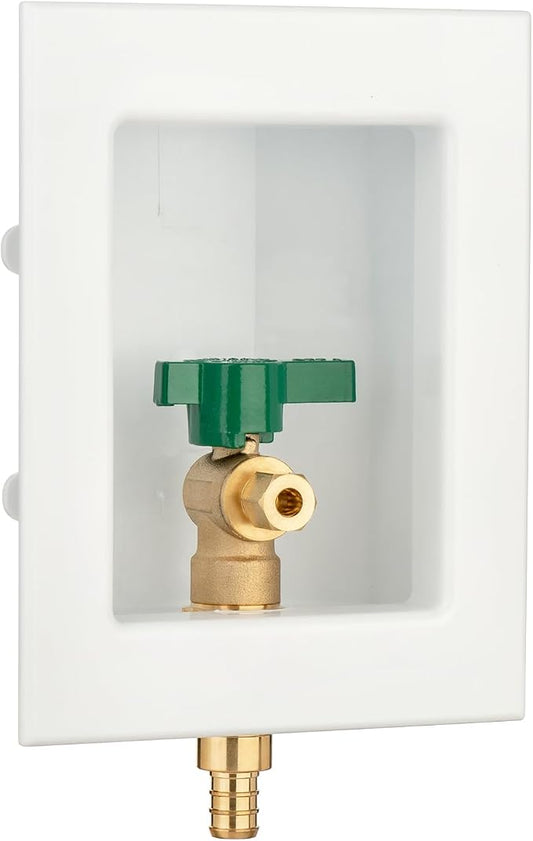 (1 Pack) Lidertik 1/2 inch Crimp PEX-B Pre-Assembled Ice Maker Outlet Box Valve 1/4 inch Recessed Refrigerator Water Line Wall Box with Shut Off Valve LI-ZBQH-520