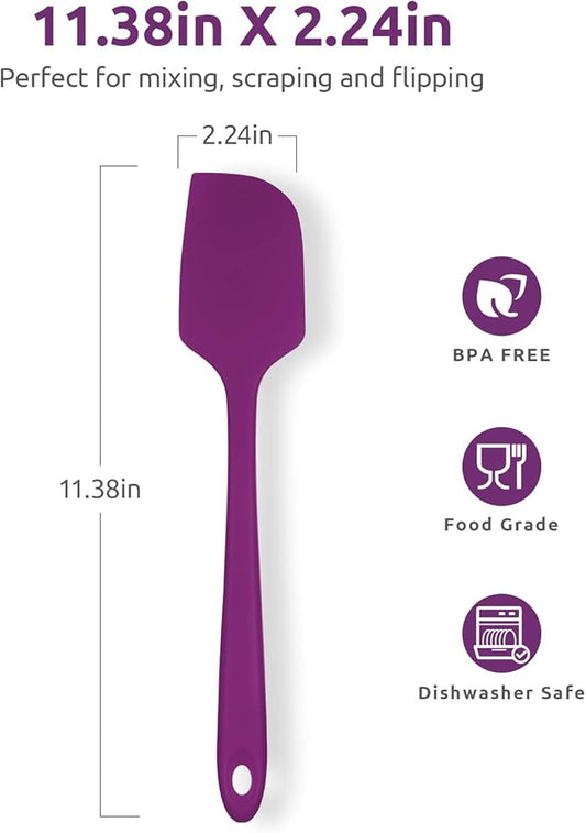 U-Taste 11.38" Silicone Baking Spatula: 480ºF Heat Resistant Food Grade Flexible Rubber Kitchen Bowl Scraper, Seamless Pastry Spreader for Mixing Stirring Scraping in Nonstick Cookware (Purple)