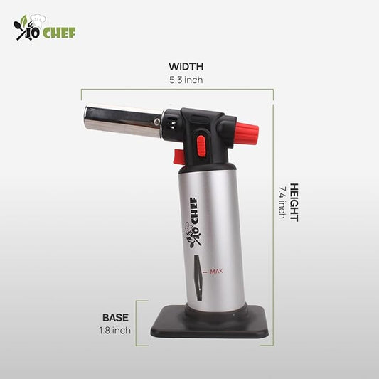 Jo Chef Kitchen Torch with Butane Included – Refillable butane torch Lighter with Safety Lock & Adjustable Flame, Culinary Blow Torch for Cooking, Creme Brulee and Soldering 2 Cans (3.38oz) Included