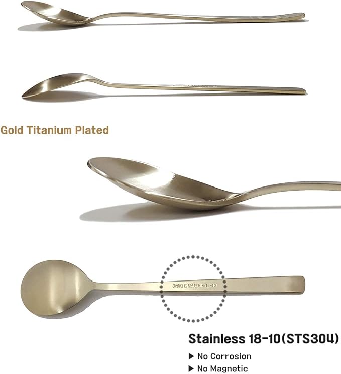[5 Sets] [Made in Korea] Korean Sticky Rice Spoon Chopsticks Set Gold Titanium Plating 304 Stainless Steel Tableware Cutlery Set Mukbang Chopsticks (Korean Palace Pattern TITANIUM, 5 Sets)