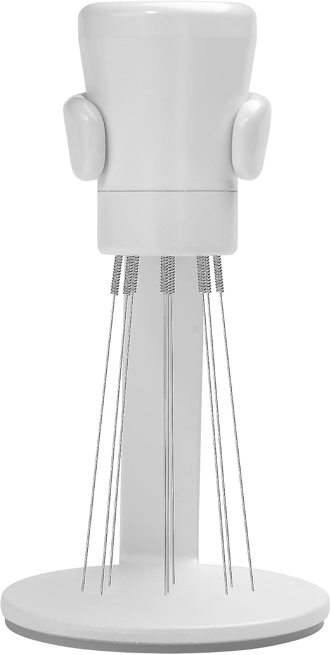 Normcore WDT Tool V2.1 with Stand - 0.23mm 9 Prong Espresso Distribution Too, Weiss Distribution Technique, Magnetic Coffee Stirrer with 16 Extra Needles, Non-Stick Coating White