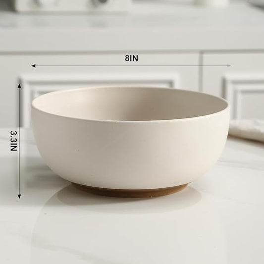 Ceramic Large Salad Bowls with Garlic Grater Function. White 60 OZ Salad Serving Bowl. Deep Bowl fit for Soup, Cereal, Ramen, Pasta, Salad.