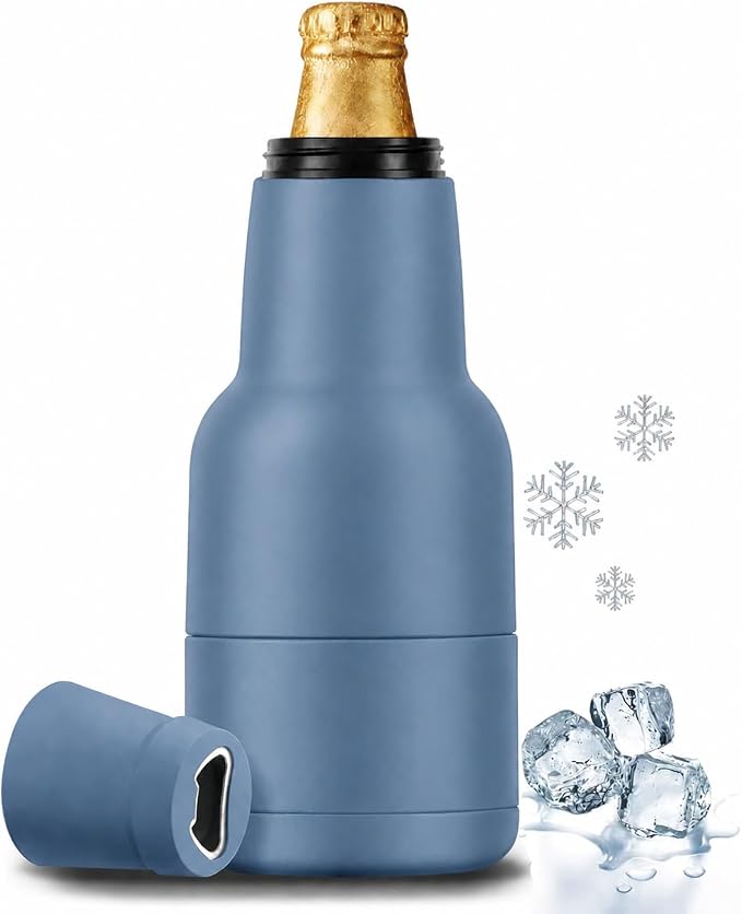 Beer Gift for Men, Lightweight Modelo Beverage Beer Bottle Cooler w/Beer Opener - Double Walled Stainless Steel 12oz. Modelo Beer Bottle Insulator Holder(Navy Blue)
