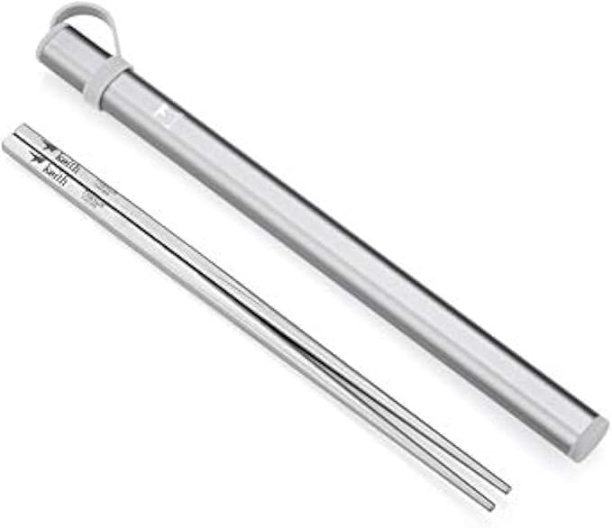 Keith Titanium Ti5633 Solid Square Handle Chopsticks with Aluminum Case (Grey)