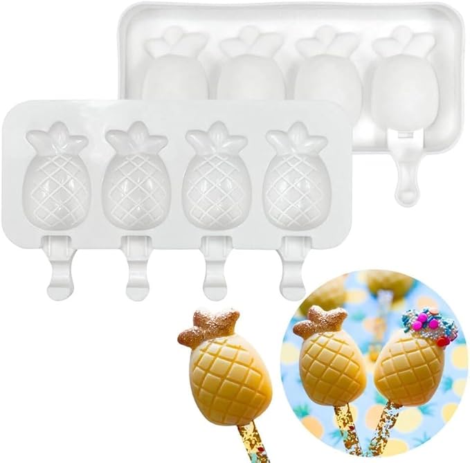 1 Pack Cute Pineapple Shape Popsicle Molds Silicone Ice Pop Molds 4 Cavities Popsicle Molds for Kids Adults Ice Cream Mold Cakesicles Mould DIY Popsicle Maker Homemade Popsicle Silicone Molds Y