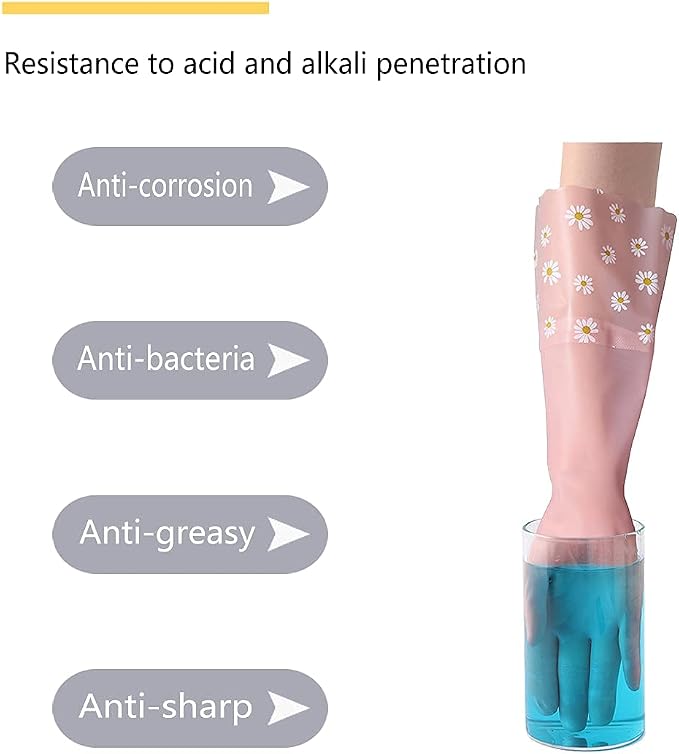 KAQ Dishwashing Gloves - 3 Pairs Reusable Non-Slip Rubber Kitchen Gardening Household Gloves