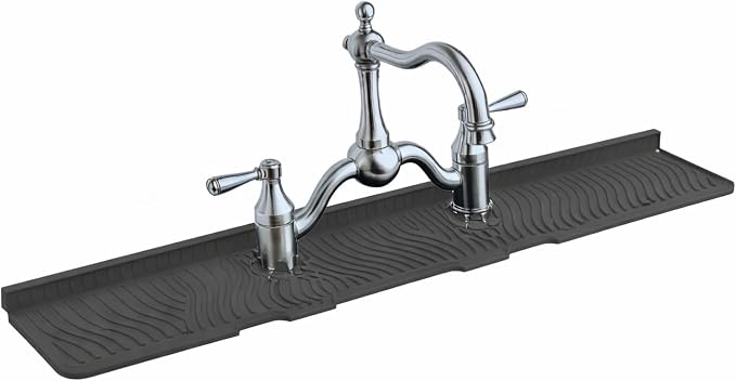 2 Hole Kitchen Sink Splash Guard (22 INCH) Wide-Modern Faucet Mat for Kitchen Sink-Flexible, Durable, Silicone Faucet Splash Guard Grey-Double Handle Faucets with 8” Spacing-Easy to Clean