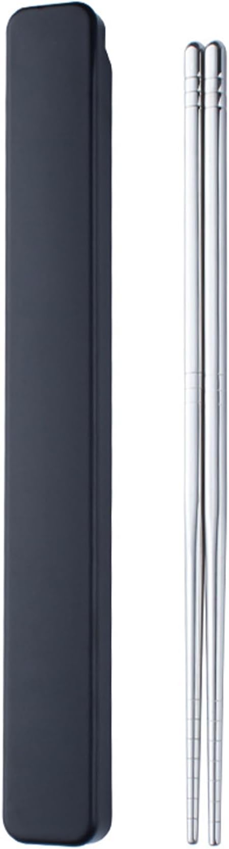 Stainless Steel Metal Chopsticks - 1 Pair Reusable with Pull Design Case - Portable Utensil for School, Home, Office, Camp, Travel & Bento Box (Black)