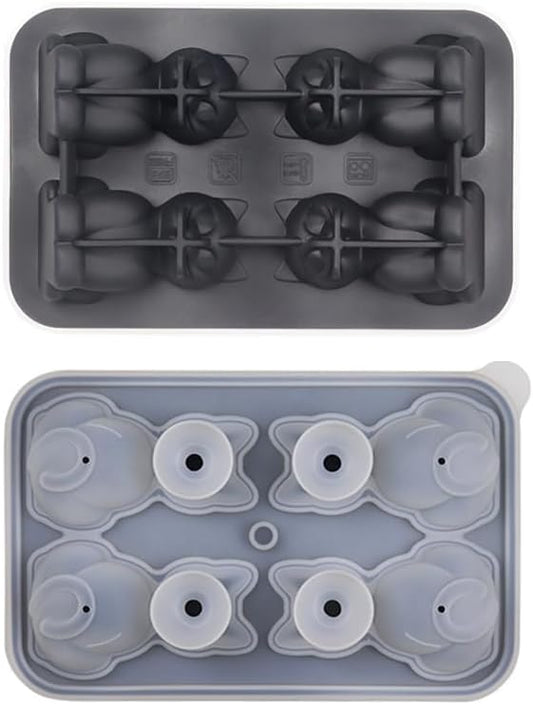Cute 3D Cat Silicone Ice Cube Tray Mold Cartoon Animal Ice Box BPA-Free (Black)