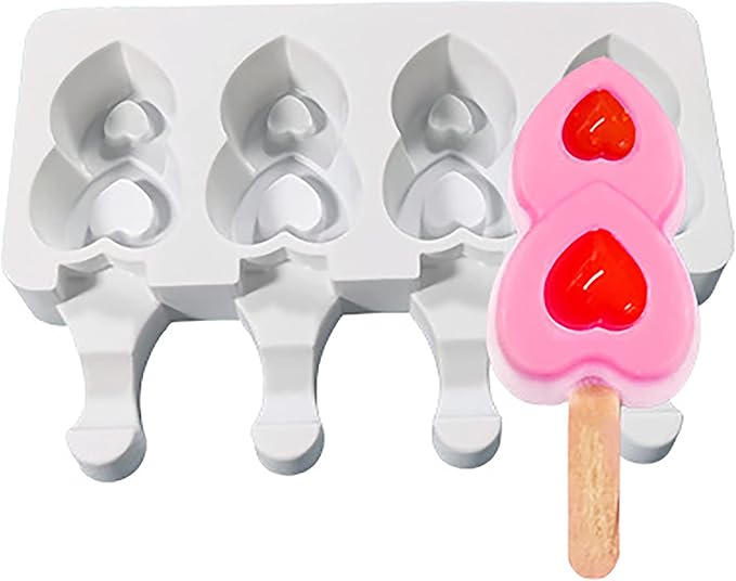Vilihkc 2 Pack Popsicle Molds 4 Cavities Homemade Silicone Popsicle Molds for Kids Ice Pop Molds with 50 Wooden Sticks for DIY Ice Popsicle