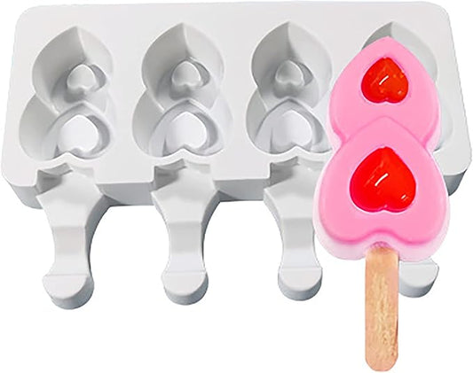 Vilihkc 2 Pack Popsicle Molds 4 Cavities Homemade Silicone Popsicle Molds for Kids Ice Pop Molds with 50 Wooden Sticks for DIY Ice Popsicle