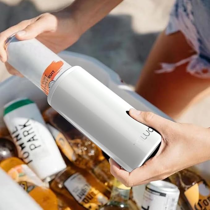TILUCK Skinny Can Cooler, Stainless Steel Insulated Slim Cans, 12 oz | Beer & Hard Seltzer, Doucle-Walled Stainless Steel Insulated Slim Cans, Slim 12 oz(Glitter White)