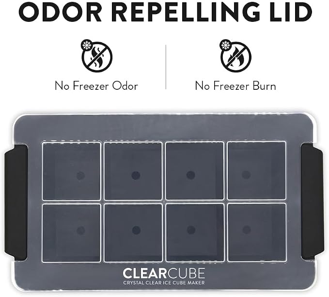 Clearcube Crystal Clear Ice Cube Maker - 6 Piece Directional Freezing System - Makes 8 Jumbo 2 Inch Crystal Clear Ice Cubes - No Odor Lid No Freezer Burn - Perfect for Whiskey Cocktails and More