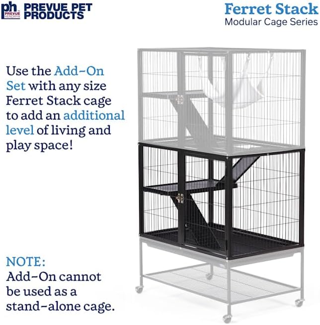 Prevue Pet Products Ferret Stacking Cage Add-On Unit - Extra Level with Ramps and Platform for Modular Ferret Habitat, Accessories for Cage Expansion with Shelves & Ladders for Climbing - Black