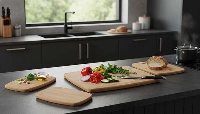 Farberware 4-Piece Bamboo Cutting Board Set - Reversible Boards for Meal Prep, Charcuterie, Cheese and Entertaining, Natural Bamboo Kitchen Essential