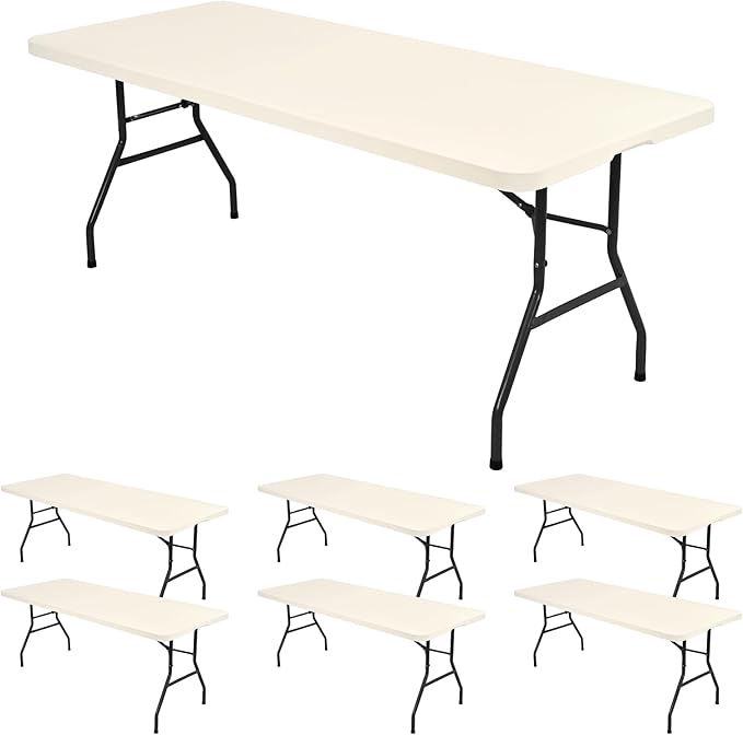 6 Pack Stretch Fabric Table Top Cap Cover, fits 8' Tables, Spandex Table Covers Washable Elastic Rectangle Tablecloth Protector for Indoor Outdoor Party Picnic Wedding, Ivory, 30" W x 96" L