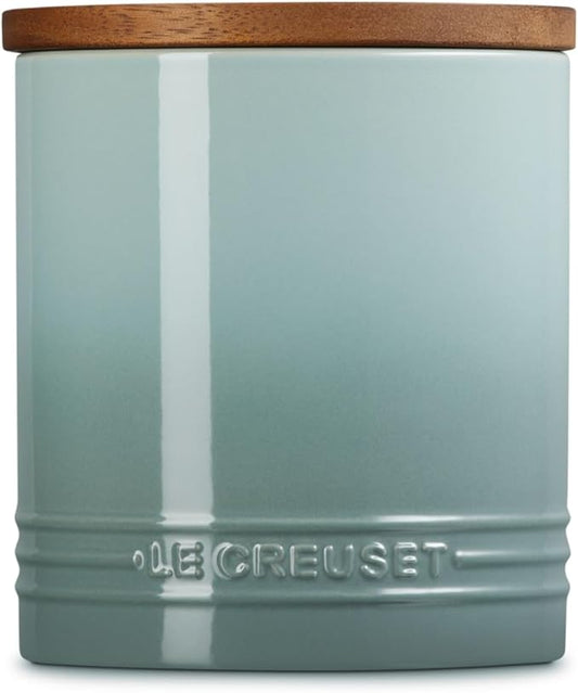Le Creuset Signature Salt Cellar and Storage Canister with Wood Lid, 1.2 qt., Sea Salt