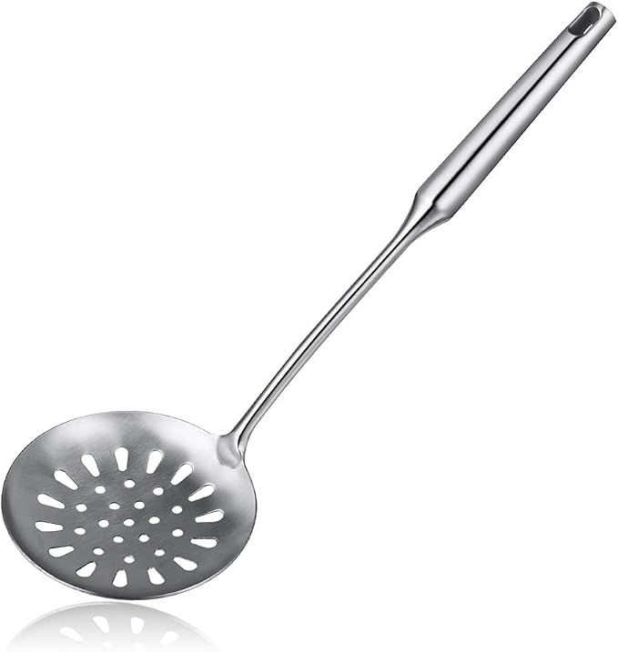Swify Slotted Spoon Skimmer, Stainless Steel Strainer Ladle With Handle, Asian Wok Skimmer for Kitchen Cooking Deep Fryer, Draining & Frying, 15 inch