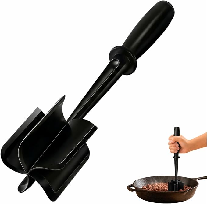 Meat Chopper, Premium Heat Resistant Meat Masher | 5 Blades Ground Beef Masher, Non Stick Hamburger Smasher, Nylon Potato Masher, Dishwasher Safe, Black