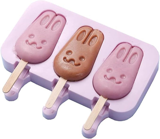 Cute Rabbit Popsicle Molds Silicone Rabbits Ice Pop Molds Homemade Popsicle Silicone Mold with 100pcs Popsicle Sticks Reusable Easy Release Summer Ice Pop Maker (Rabbit)