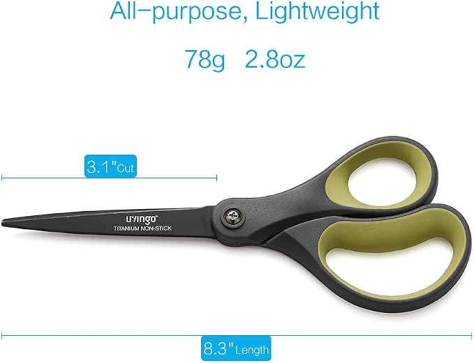 LIVINGO 8" Titanium Non Stick Scissors 2 Pack Paper Cutting Shears | Sharp Stainless Steel Blade, Smooth Comfort Grip, Tape Paper Cardboard Cutting, Office School Supplies, Green Yellow