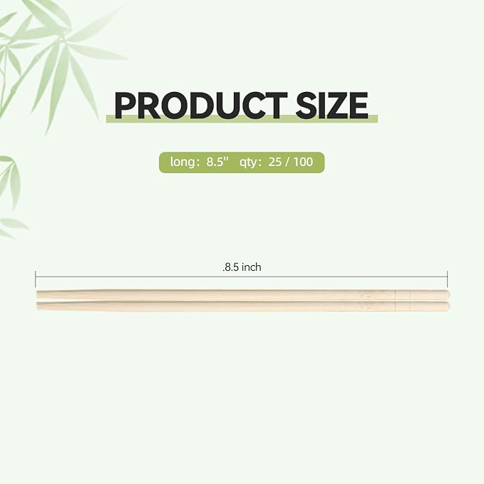 8.5 Inch X 100 Pairs Disposable Chopsticks,Simplea and Minimalistic Design,More Size Choices 7"/8.5"/9.5"/12"