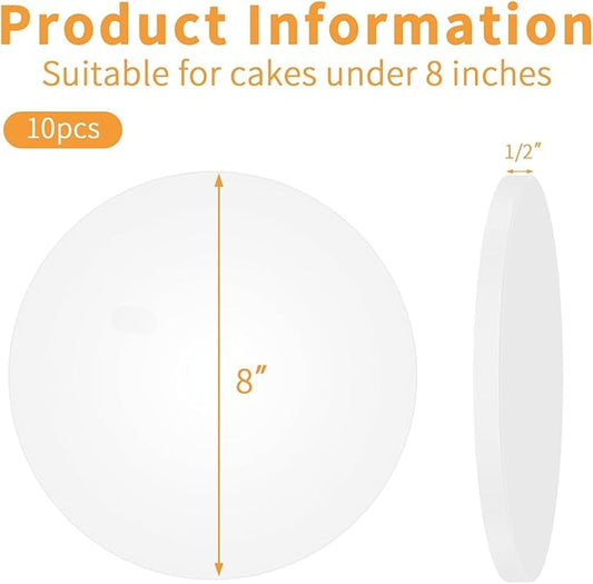 5Pcs Cake Drums 8 Inch,Cake Boards 8 Inch Round, 1/2" Thick Cardboard, Sturdy Circle, Base para Pastel Cardboard Base White Cake Boards for Wedding (8inch/5pcs)