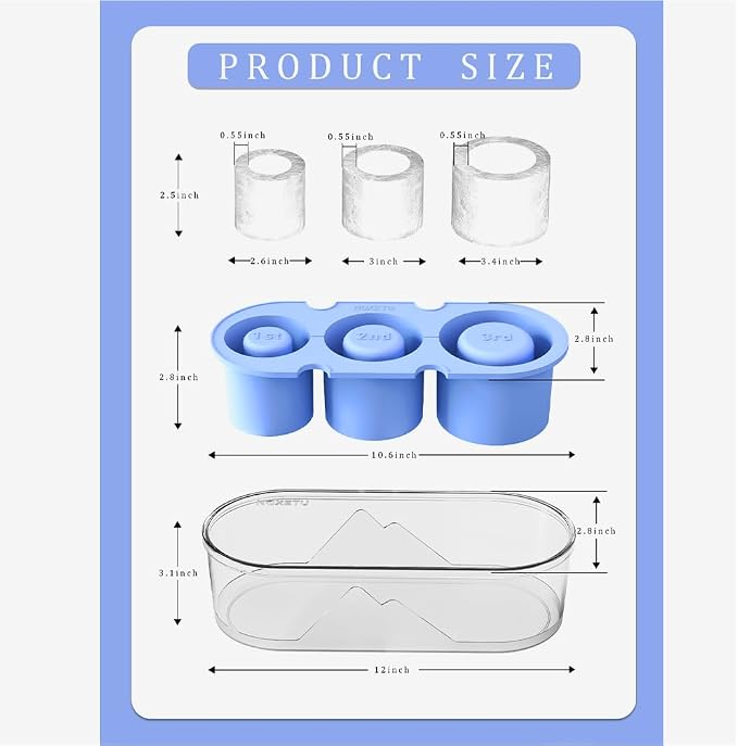 Silicone Ice Mold for Stanley Cup 30 40oz, Tumbler Ice Maker | Easy Fill and Release Without Touching Ice, Ice Cube Tray with Clear Lid and Bin for Freezer, Whiskey, Cocktail (Blue)