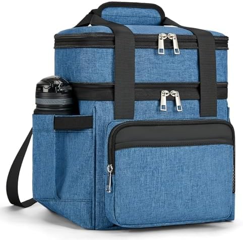 holuxer Insulated Lunch Bag & Lunch Box for Men - Double Deck Reusable Lunch Bag for Women Tote Cooler Bag Leakproof Soft Expandable - Large Lunchbox for Work/Adult/Picnic/Outdoor (Blue，15L)