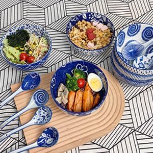 28Oz Ceramic Ramen Noodle Pho Bowl Set with Chopstick&Spoon&Gift box | Lead & Cd Free, Food Safe, Microwave/Oven/Dishwasher Safe, Matching pattern set, foam packed, ideal all-occasion gift