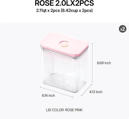 VAKUEN Premium Airtight Food Storage Containers ROSE 2.0L(2.11qt) 2P/SET, Patented Double Silicone Lining, 100% Leak Proof, BPA-FREE