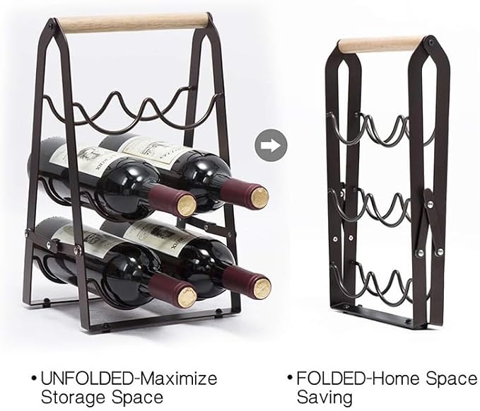 Wine Rack, 6 Bottle Wooden Countertop Free Standing Shelf,3 Tier Bottle Holder Stand for Home Bar Tabletop, Cabinet Inserts, Kitchen, Wine Cellar Storage No Assembly(Black)