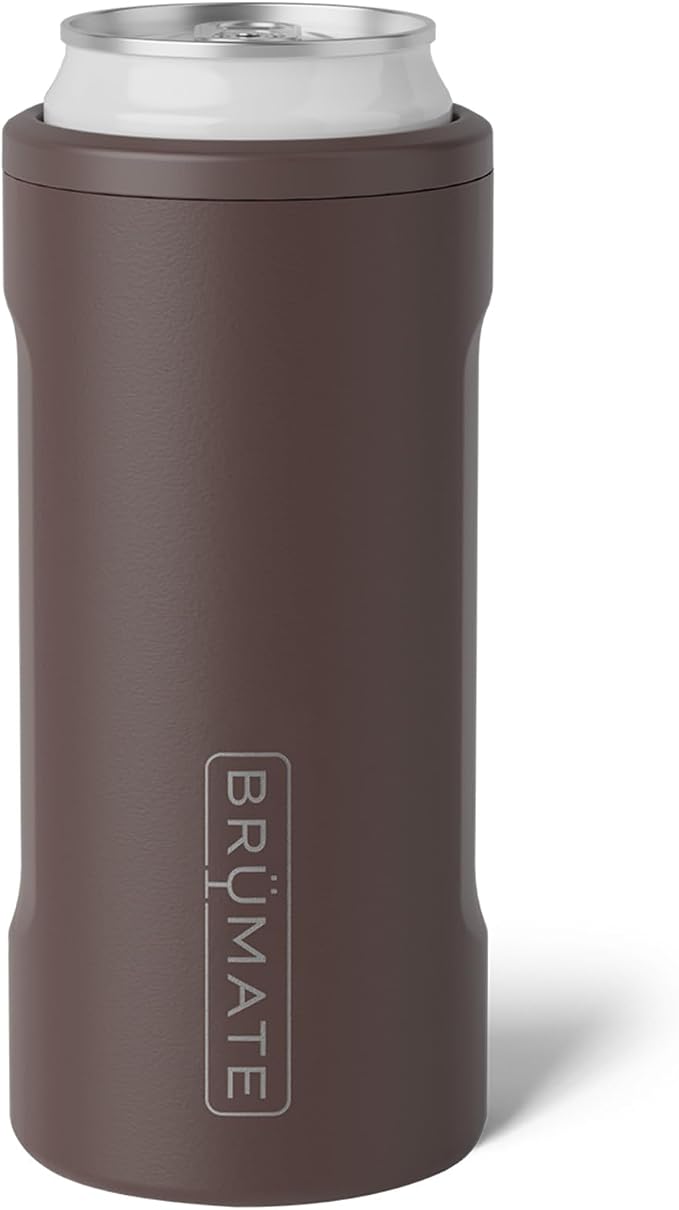 BrüMate Hopsulator Slim Can Cooler Insulated for 12oz Slim Cans | Skinny Can Insulated Stainless Steel Drink Holder for Hard Seltzer, Beer, Soda, and Energy Drinks (Java)