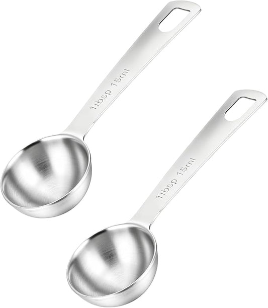 2 Pcs 1 Tbsp Teaspoon Scoop Stainless Steel Measuring Spoon (15ml) | Coffee Scoop and Tablespoon Measuring Spoon Metal Kitchen Gadgets for Cooking and Baking