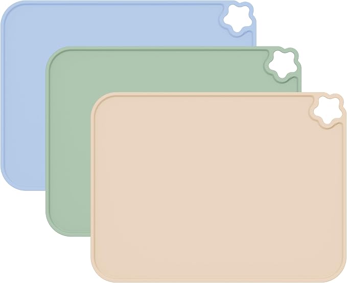 Silicone Placemat for Kid Stain-Proof Non-Slip Toddle， Reusable Portable，Heat Resistant for Toddlers placemat 3 Pack