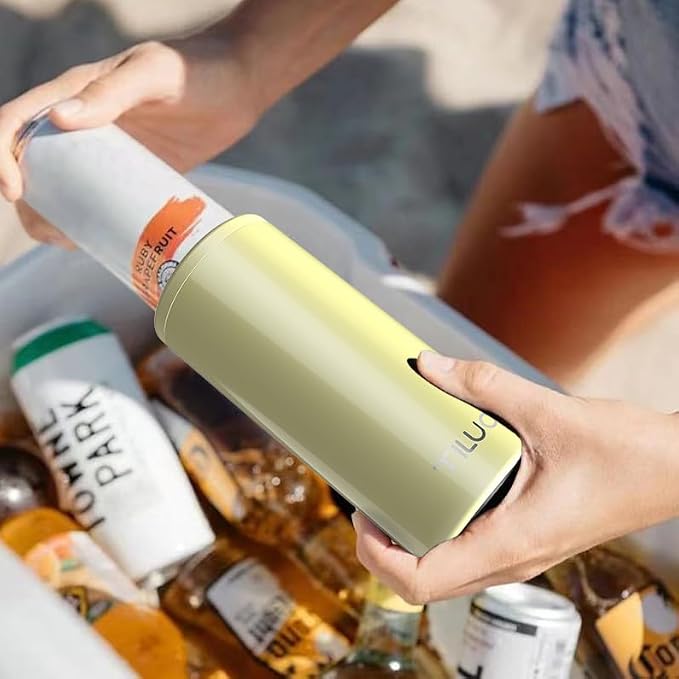 TILUCK Skinny Can Cooler, Stainless Steel Insulated Slim Cans, 12 oz | Beer & Hard Seltzer, Doucle-Walled Stainless Steel Insulated Slim Cans, Slim 12 oz(Lemon)