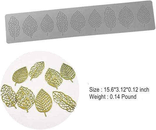 3D Hollow Leaf Fondant Lace Mold Multi Leaves Flower Candy Mold Chocolate Sugar Craft Cake Decoration Cupcake Top (J Leaf_15.6 * 3.12 * 0.12inch)
