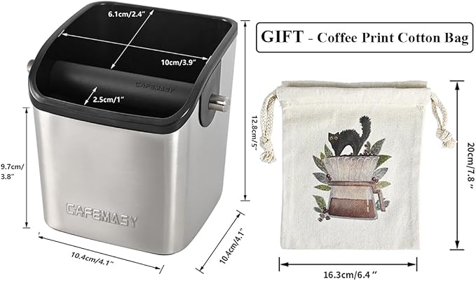 Espresso Puck Knock Box Accessories - Home Use Small Coffee Knock Box Stainless Steel Dump Bin Barista Tools for Espresso Machine Bar Coffee Grounds