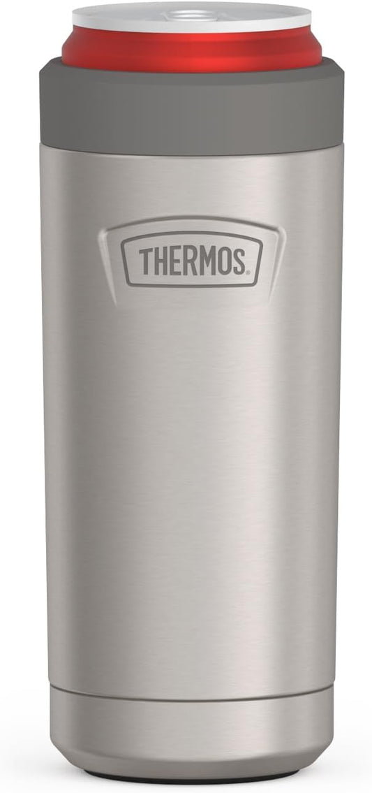 THERMOS ICON SERIES, Slim Beverage Can Insulator - 12 Ounce, Matte Stainless Steel - Vacuum Insulated