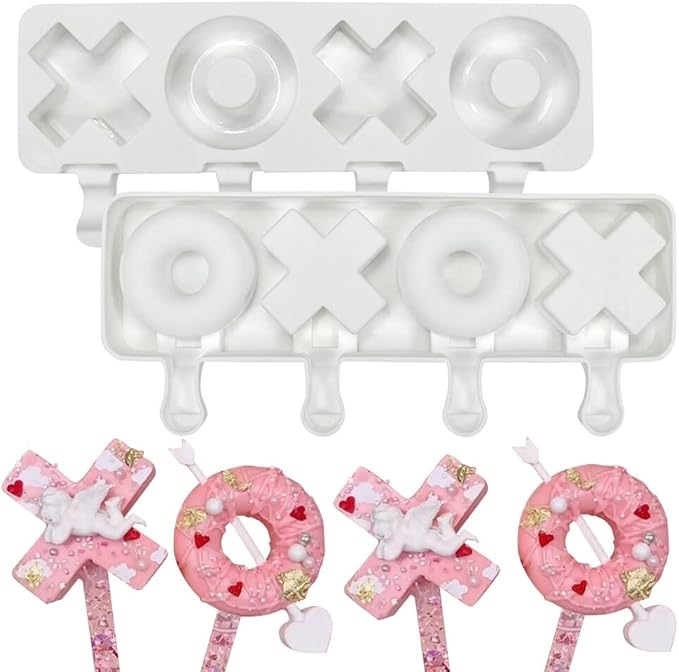 Eforcase Popsicle Molds, Silicone Ice Pop Cake Molds, 4 Cavities, Various Shapes & Colors, Easy to Remove, Reusable