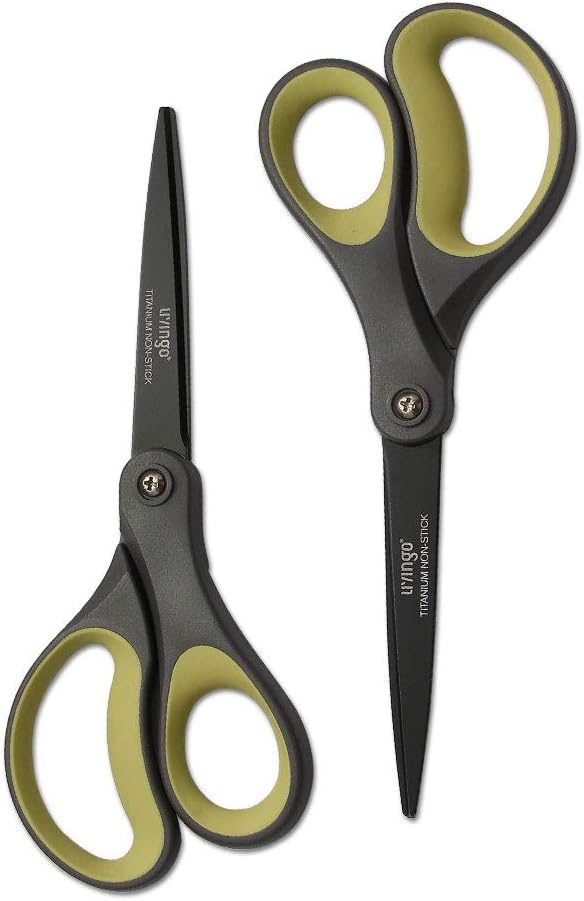 LIVINGO 8" Titanium Non Stick Scissors 2 Pack Paper Cutting Shears | Sharp Stainless Steel Blade, Smooth Comfort Grip, Tape Paper Cardboard Cutting, Office School Supplies, Green Yellow